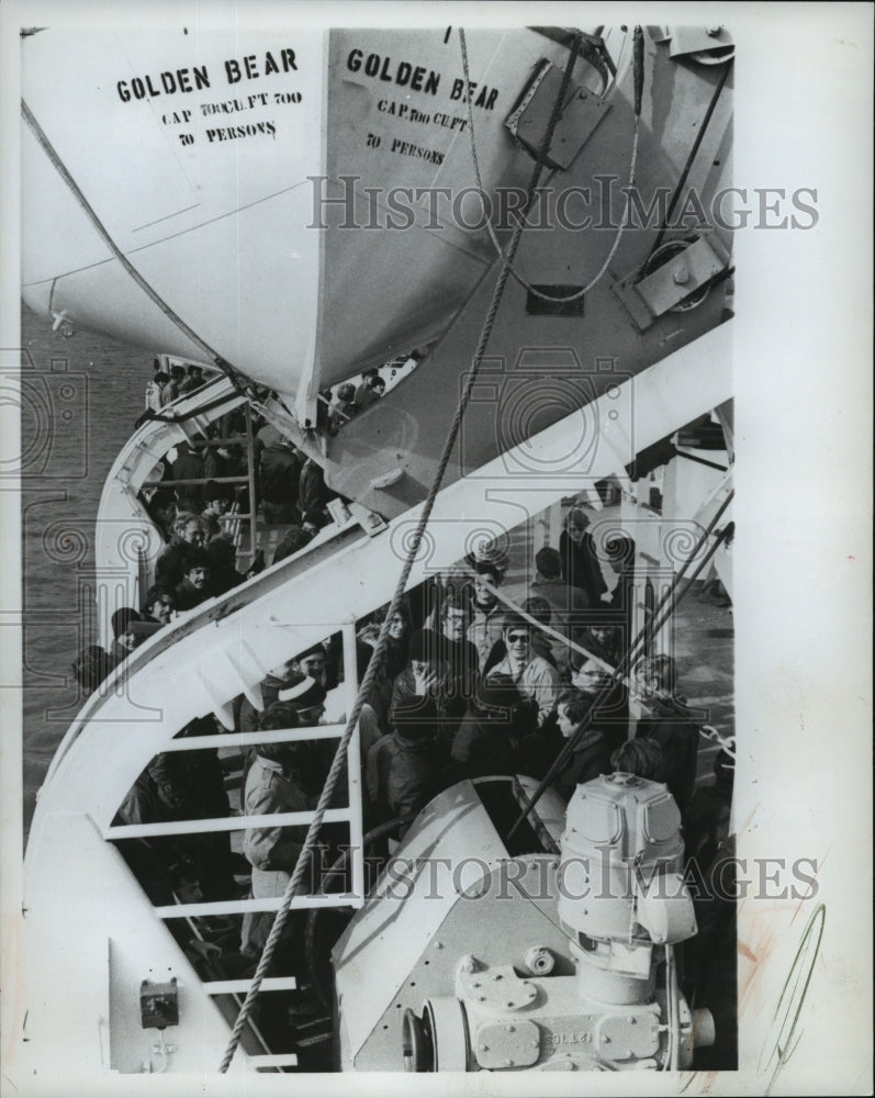 1975 Press Photo Midshipment mustered on deck for job assignments - mja10508