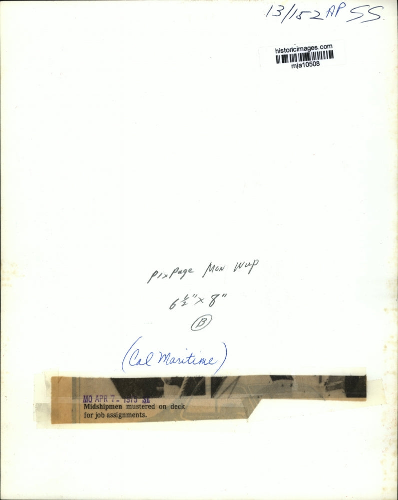 1975 Press Photo Midshipment mustered on deck for job assignments - mja10508