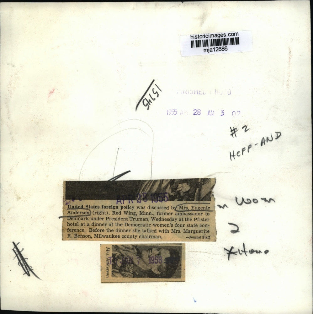 1955 Press Photo Mrs Eugenie Anderson, former ambassador to Denmark - mja12686