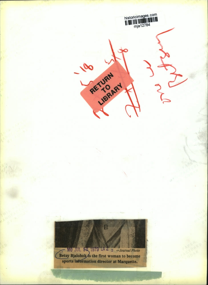 1979 Press Photo Betsy Bjalobok is the first woman to become sports information