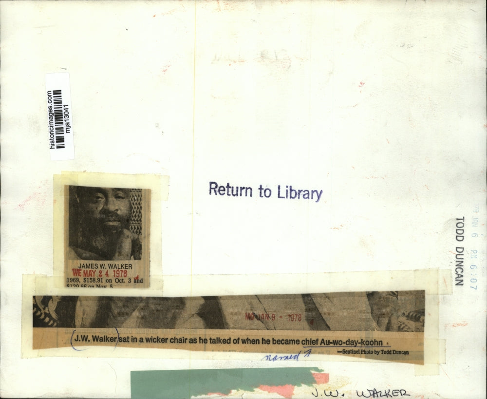 1978 Press Photo JW Walker- Chief Au-wo-day-koohn - mja13041