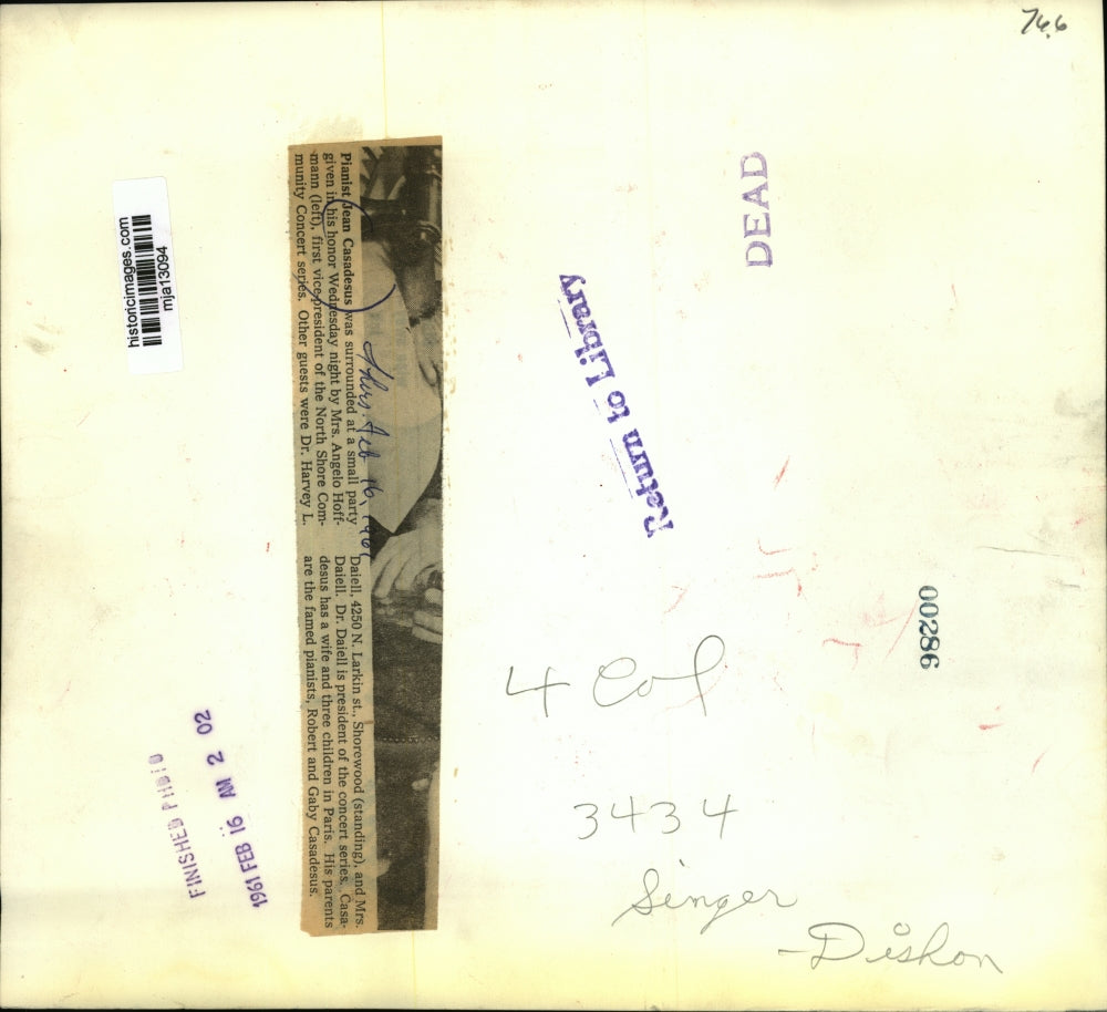 1961 Press Photo Jean Casadesus,Mrs. Angelo Hoffmann,Dr. & Mrs. Harvey L. Daiell