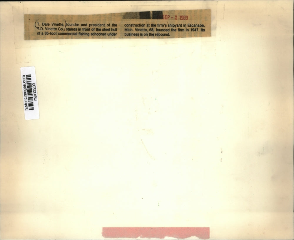 1983 Press Photo T Dale Vinette, founder & president of TD Vinette Co