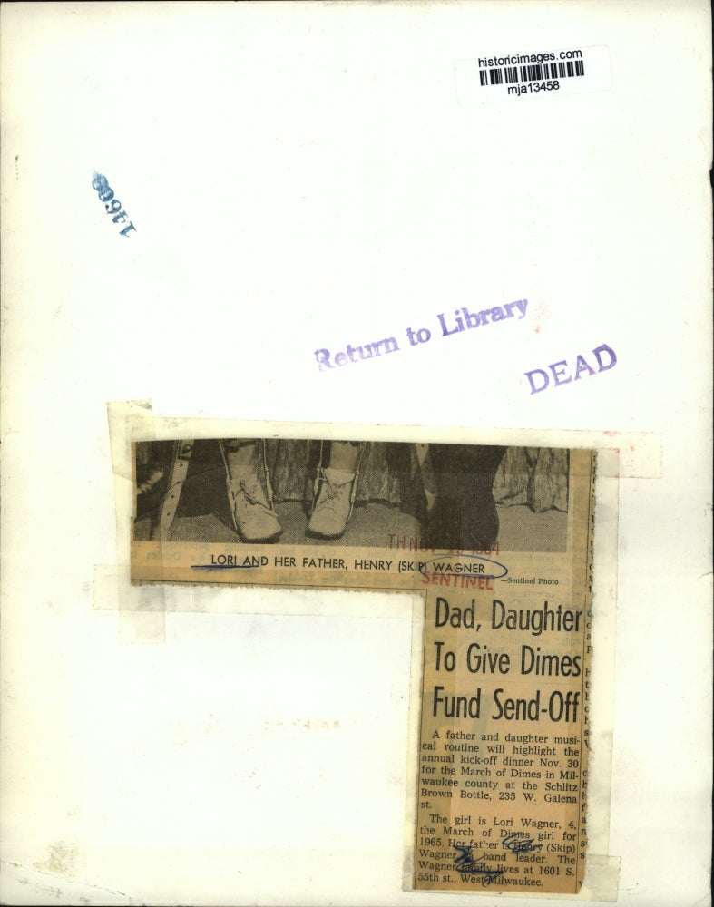 1964 Press Photo March of Dimes' Lori and her father, Henry (Skip) Wagner