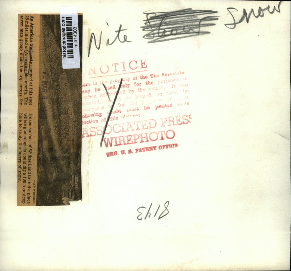 1953 Press Photo An American trail party camped at this spot on Anarctica