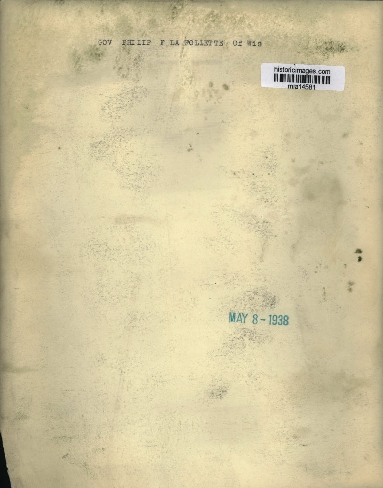 1938 Press Photo Gov Philip F La Follette of Wisconsin - mja14581