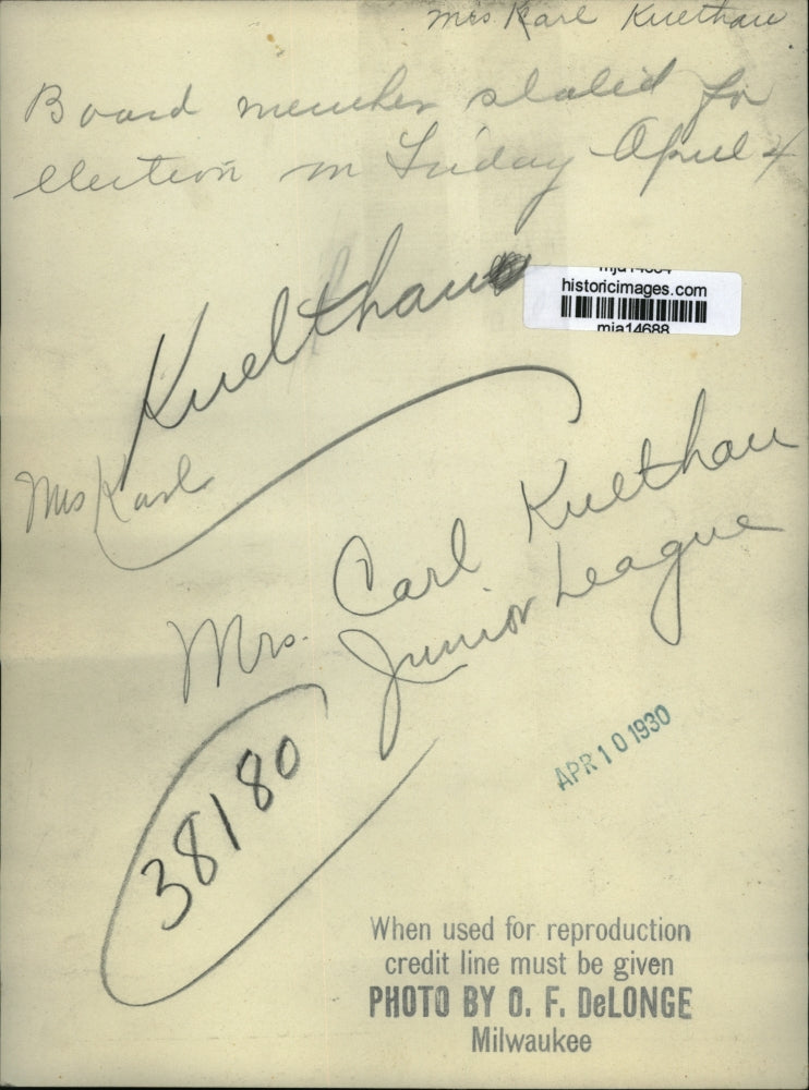 1930 Press Photo Mrs Carl Kuethau, member of the Junior League - mja14688