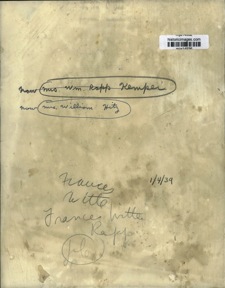 1939 Press Photo Frances Witte now Mrs William Hitz - mja14936