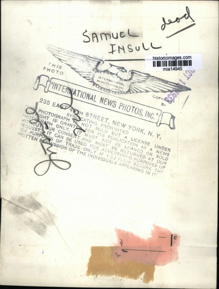 1933 Press Photo Samuel Insull - mja14945