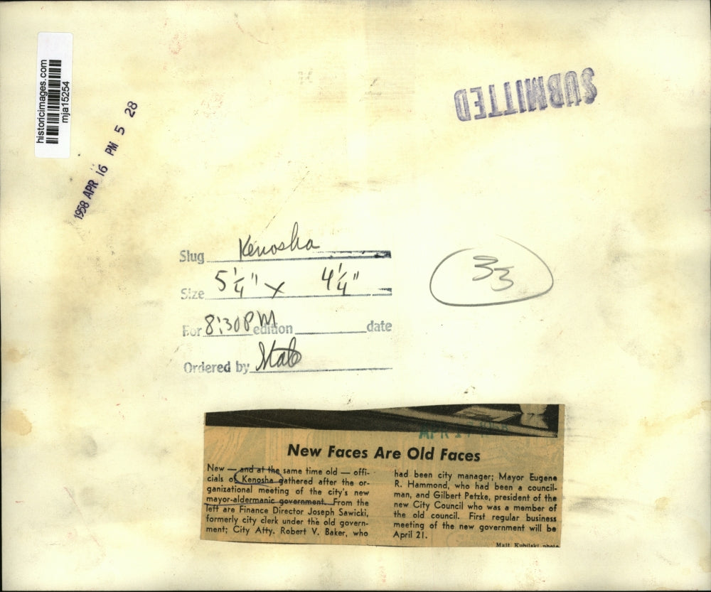 1958 Press Photo Kenosha city's new mayor-aldermanic government - mja15254