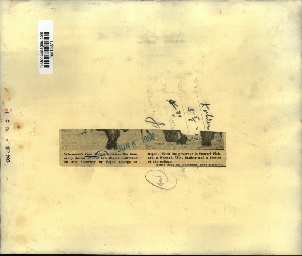 1954 Press Photo Wisconsin's Gov. Kohler with Samuel Pickard - mja15271