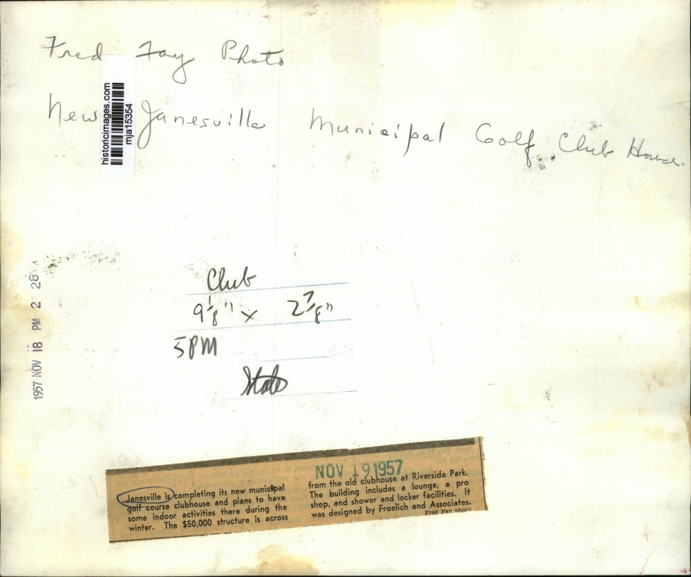 1957 Press Photo Janesville, new municipal golf course clubhouse in construction