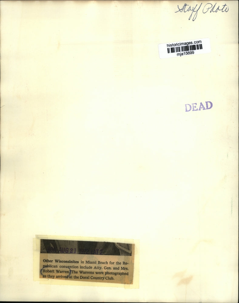 1972 Press Photo Atty. Gen. and Mrs. Robert Warren - mja15699