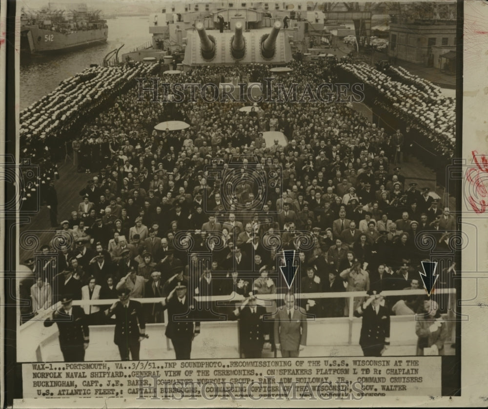 1951 Press Photo Gov. Walter Kohler and Mrs. Walter Goodland at Portsmouth, Va.- Historic Images