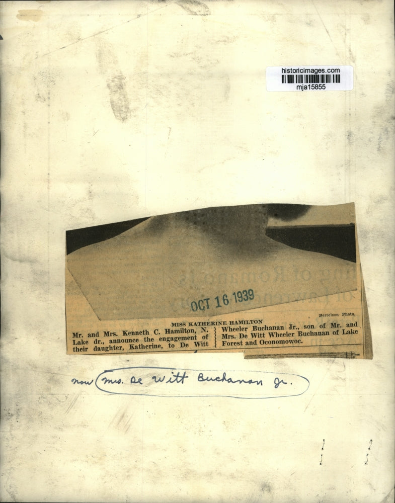 1939 Press Photo Katherine Hamilton engaged to De Witt Wheeler Buchanan Jr.