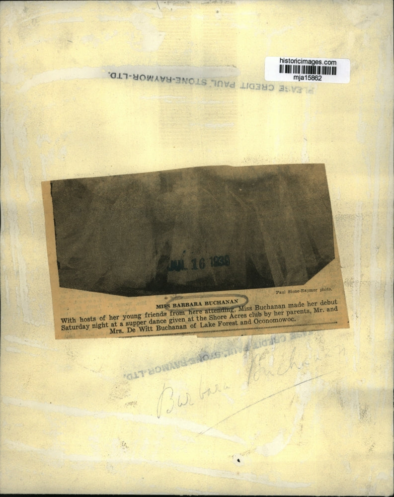 1939 Press Photo Miss Barbara Buchanan made her debut at Shore Acres club