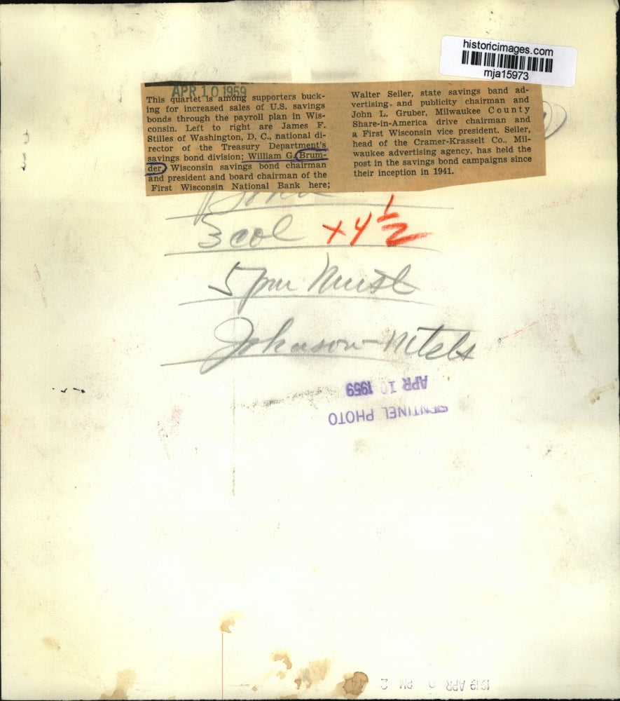 1959 Press PhotoWilliam G. Brumder,James F. Stilles,Walter Seiler,John L. Gruber