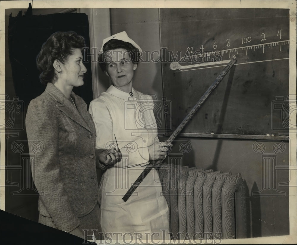 1943 Press Photo Mrs. SR Mitchell teaches Mrs William Berry thermometer reading- Historic Images