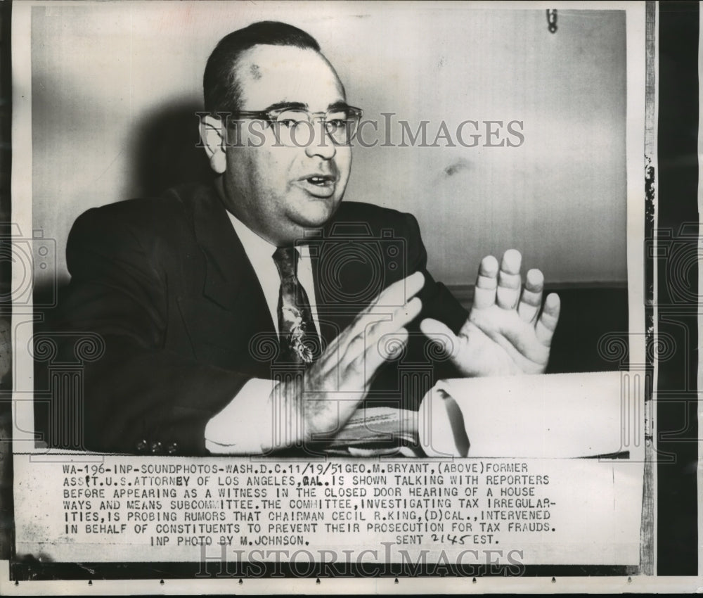 1951 Press Photo Geo M Bryant, former Asst US Attorney of Los Angeles, Ca - Historic Images