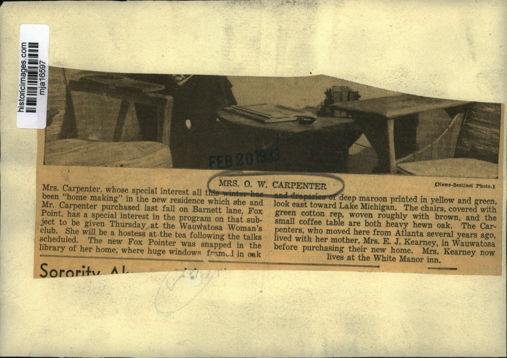 1933 Press Photo Mrs. O.W. Carpenter - mja16597
