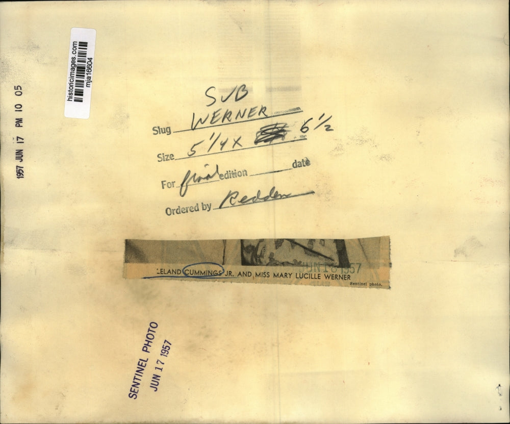 1957 Press Photo Leland Cummings Jr. and Miss Mary Lucille Werner - mja16604