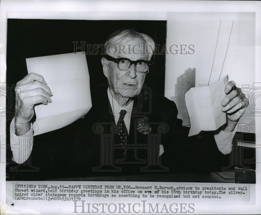 1959 Press Photo Bernard M. Baruch, advisor to presidents - mja16905- Historic Images