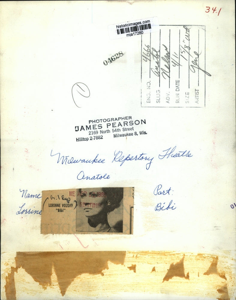 1966 Press Photo Lorinne Vozoff, Milwaukee Repertory Theater Anatole - mja17280