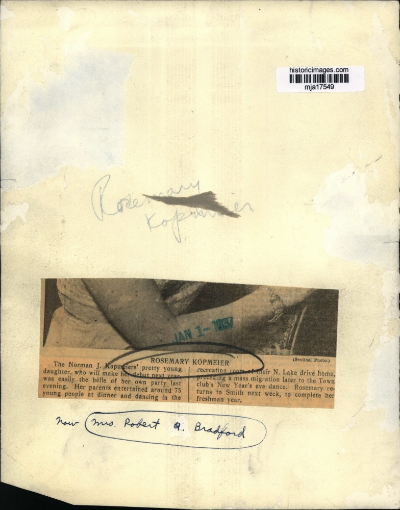 1937 Press Photo Rosemary Kopmeier, Norman J. Kopmeiers' daughter - mja17549