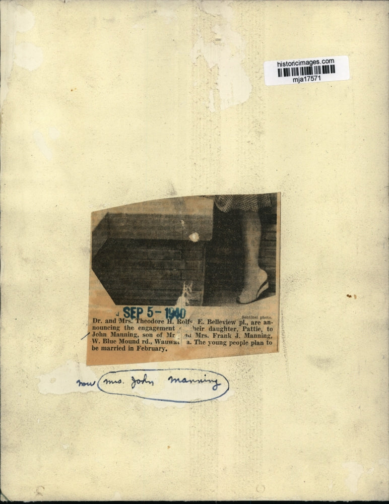 1940 Press Photo Pattie Rolfs, now Mrs. John Manning - mja17571