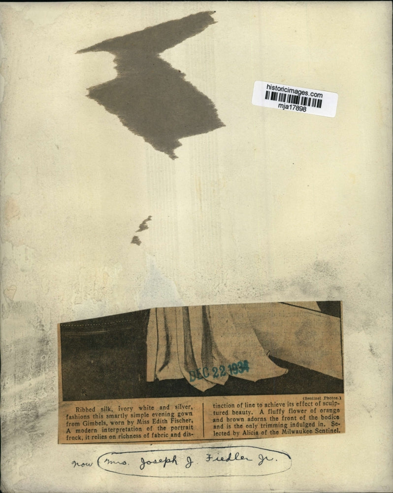 1934 Press Photo Edith Fischer wearing evening gown from Gimbles - mja17898