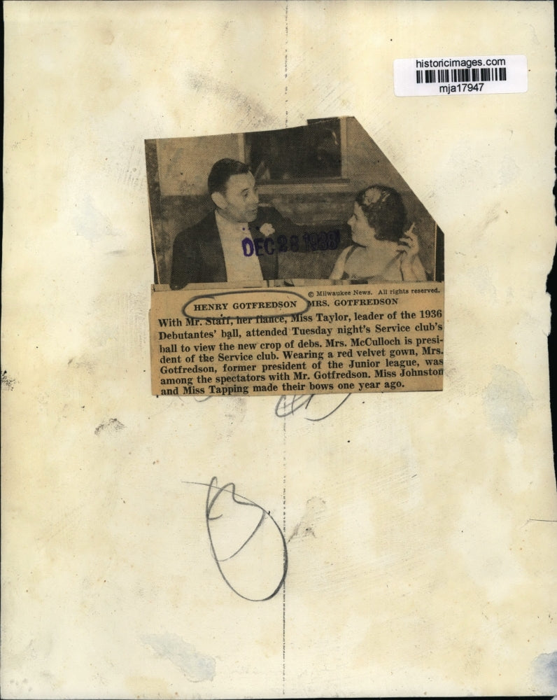 1938 Press Photo Henry Gotfredson & Mrs. Gotfredson attended Service clubs' ball