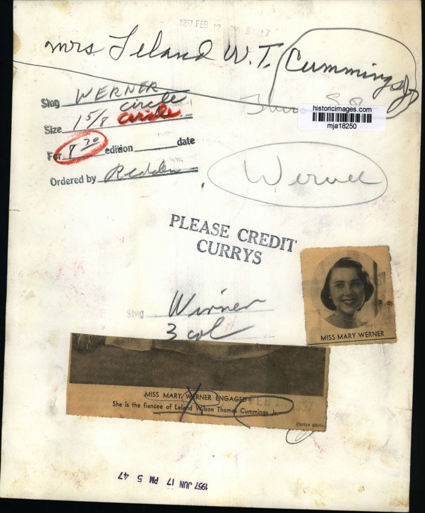 1957 Press Photo Miss Mary Werner Engaged - mja18250