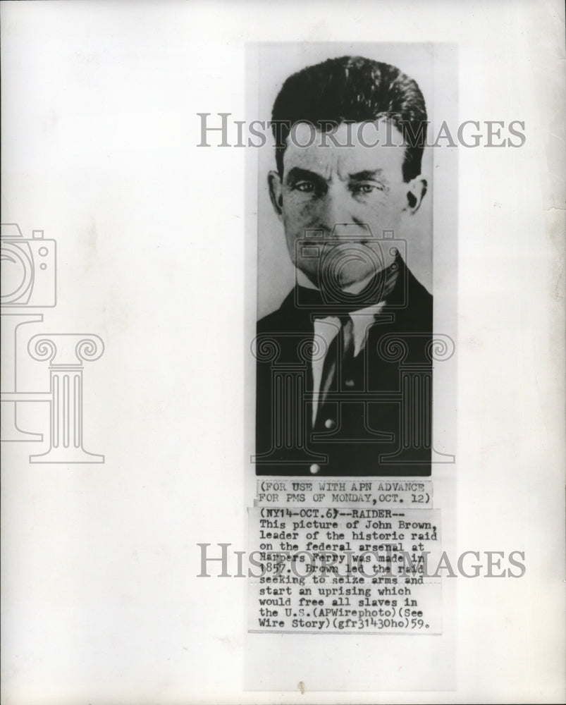 1959 Press Photo John Brown, leader of the historic raid on the federal arsenal- Historic Images