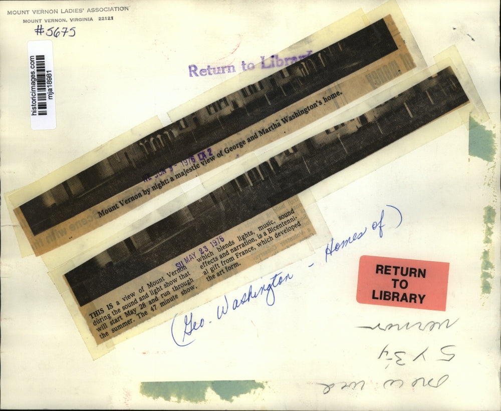 1976 Press Photo A majestic view of George and Martha Washington's home