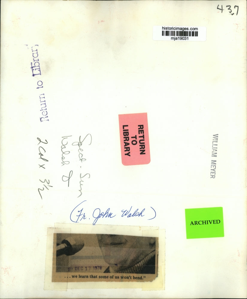 1978 Press Photo Father John Walsh - mja19031