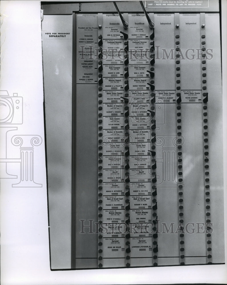 Load image into Gallery viewer, 1966 Press Photo Voting - machine - mja19211
