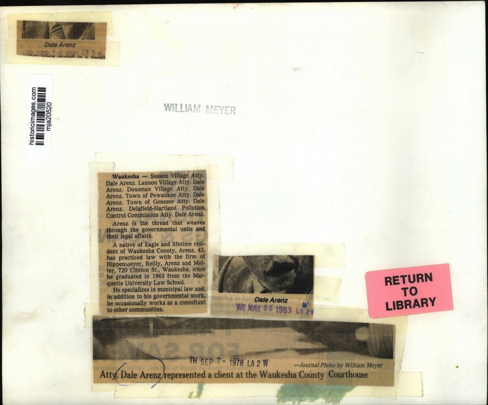 1978 Press Photo Atty Dale Arenz at the Waukesha County County Courthouse