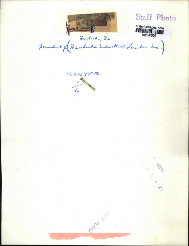 1980 Press Photo Loie D Sawyer, President of Waukesha Industrial Lumber Inc