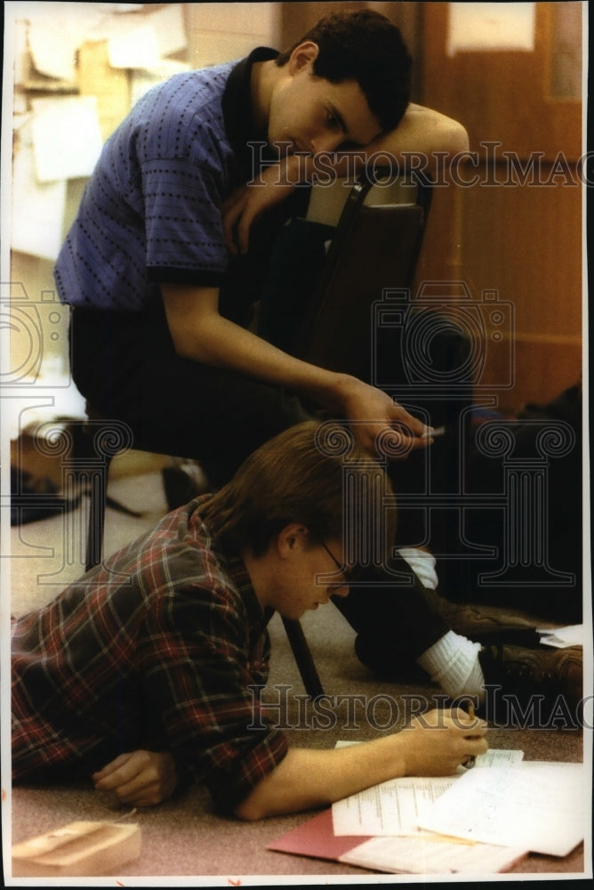 Load image into Gallery viewer, 1994 Press Photo Waukesha West High School decathlon members Moran &amp; Roszkowski
