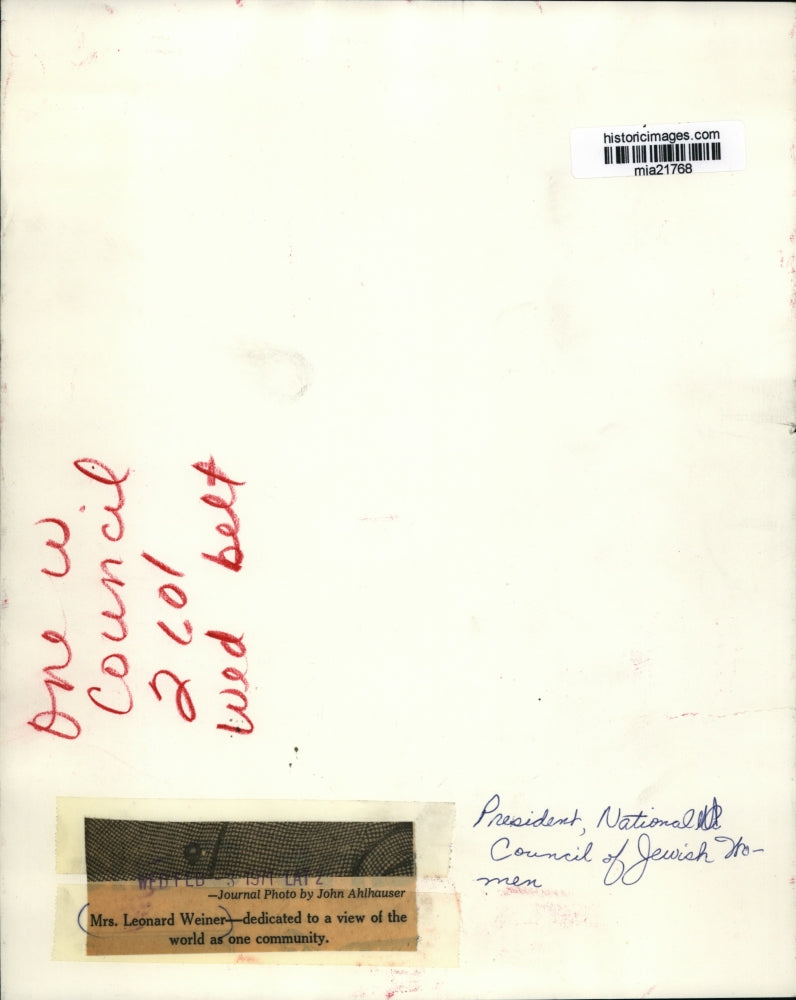 1971 Press Photo Mrs. Leonard Weiner, Pres., Nat'l Council of Jewish Women