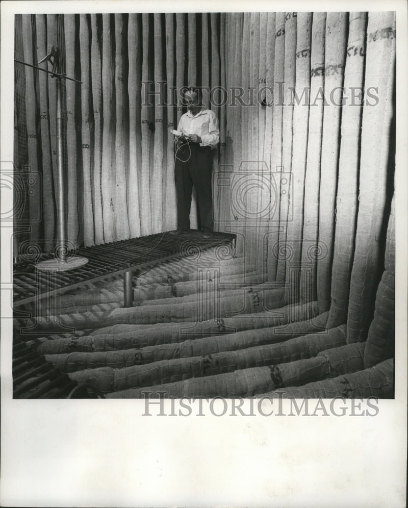 Load image into Gallery viewer, 1965 Press Photo Prof. Ephrain Frei experiments with acoustical instruments
