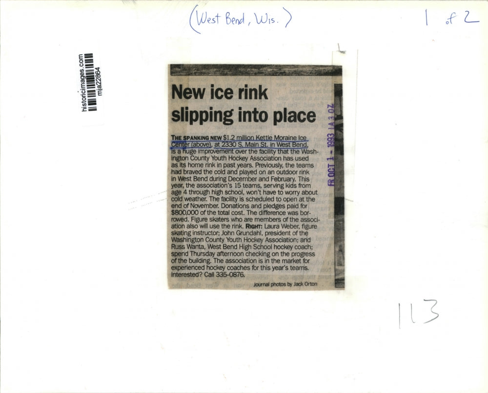1993 Press Photo The sparking new $1.2 million Kettle Moraine Ice Center
