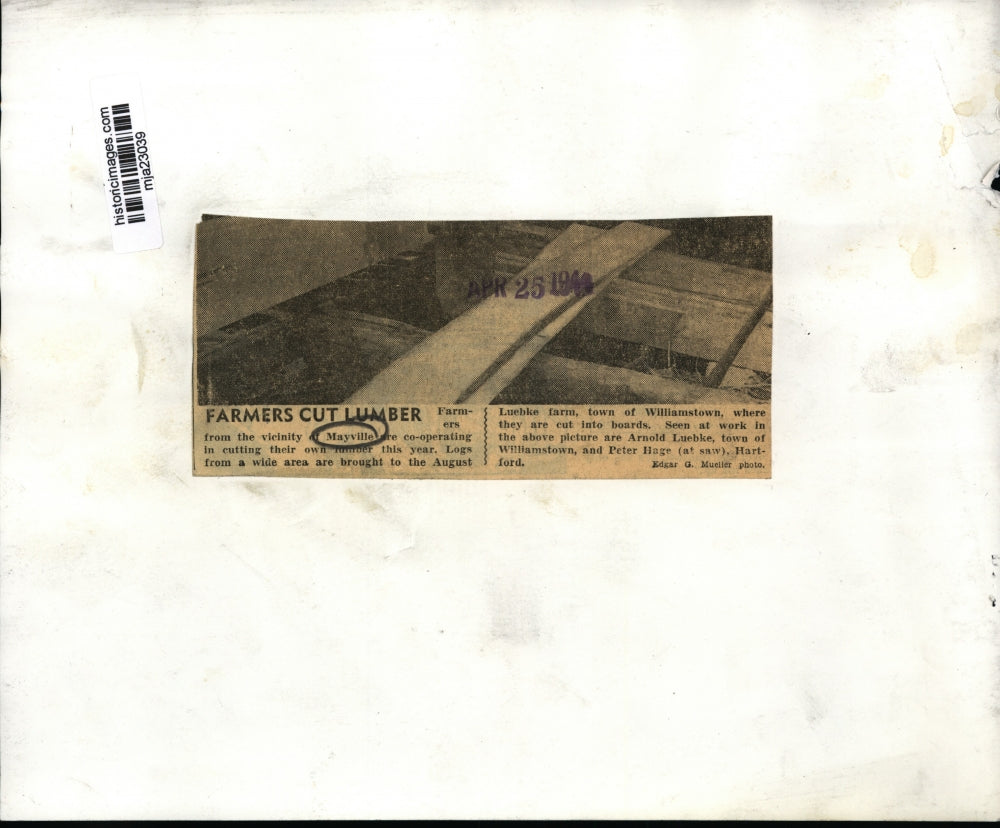 1941 Press Photo Farmers cutting their own lumber from the vicinity of Mayville