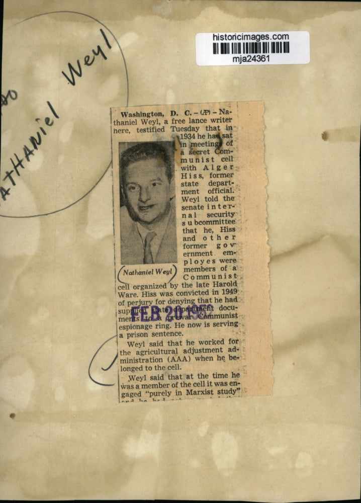 1952 Press Photo Nathaniel Weyl Testified on His Membership in a Communist Cell