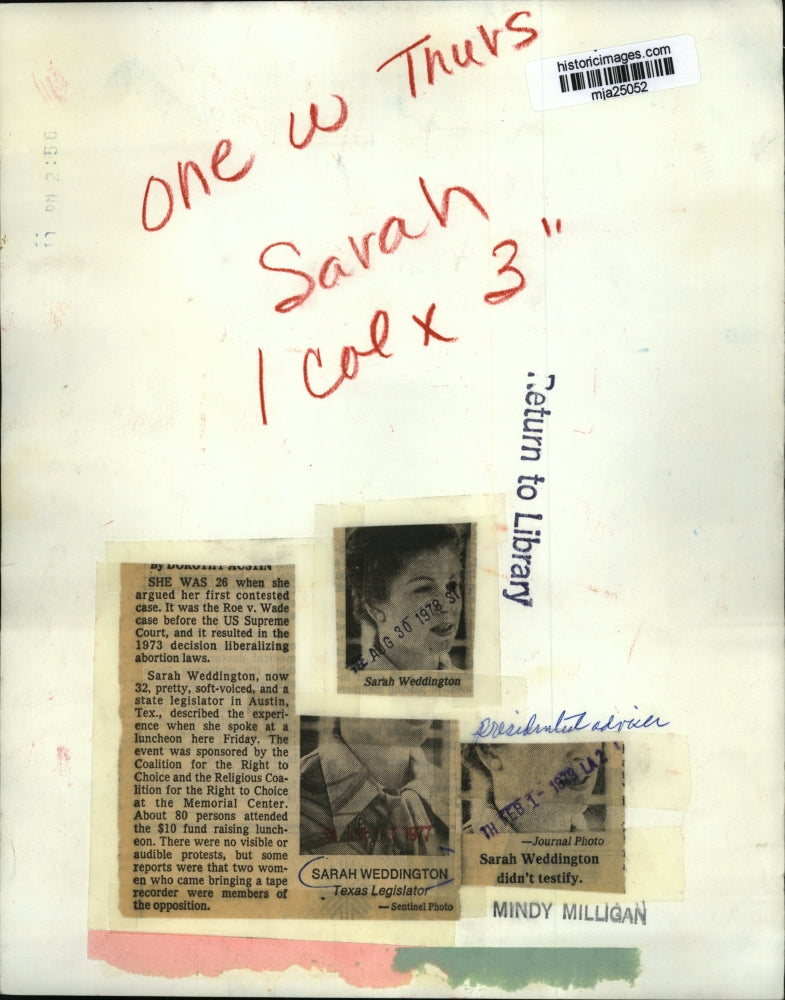 1977 Press Photo Sarah Weddington - mja25052