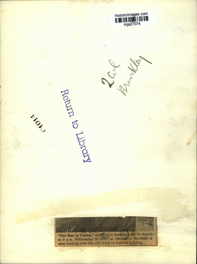 1963 Press Photo Our Man in Vienna with David Brinkley to be shown in channel 4