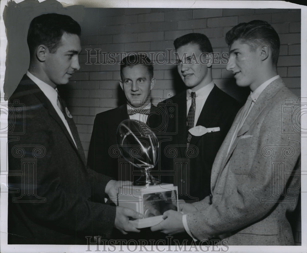 1955 Press Photo Milwaukee W club awarded football trophy to Rufus King School