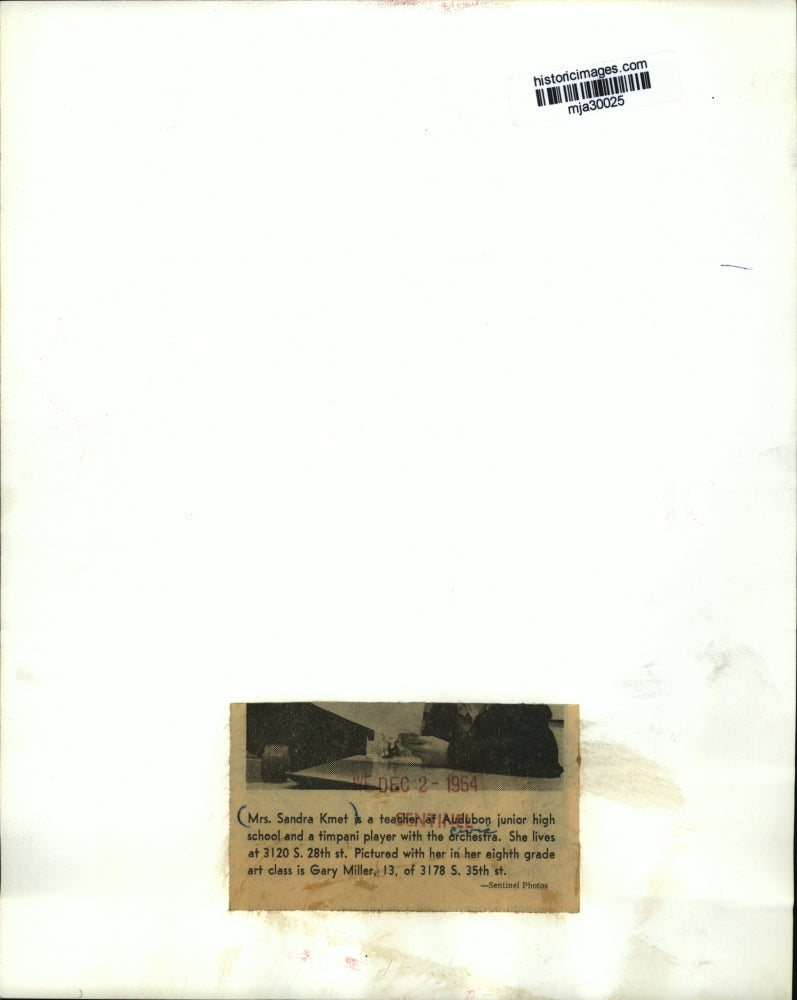 1964 Press Photo Mrs. Sandra Kmet is a teacher of Audubon junior high school