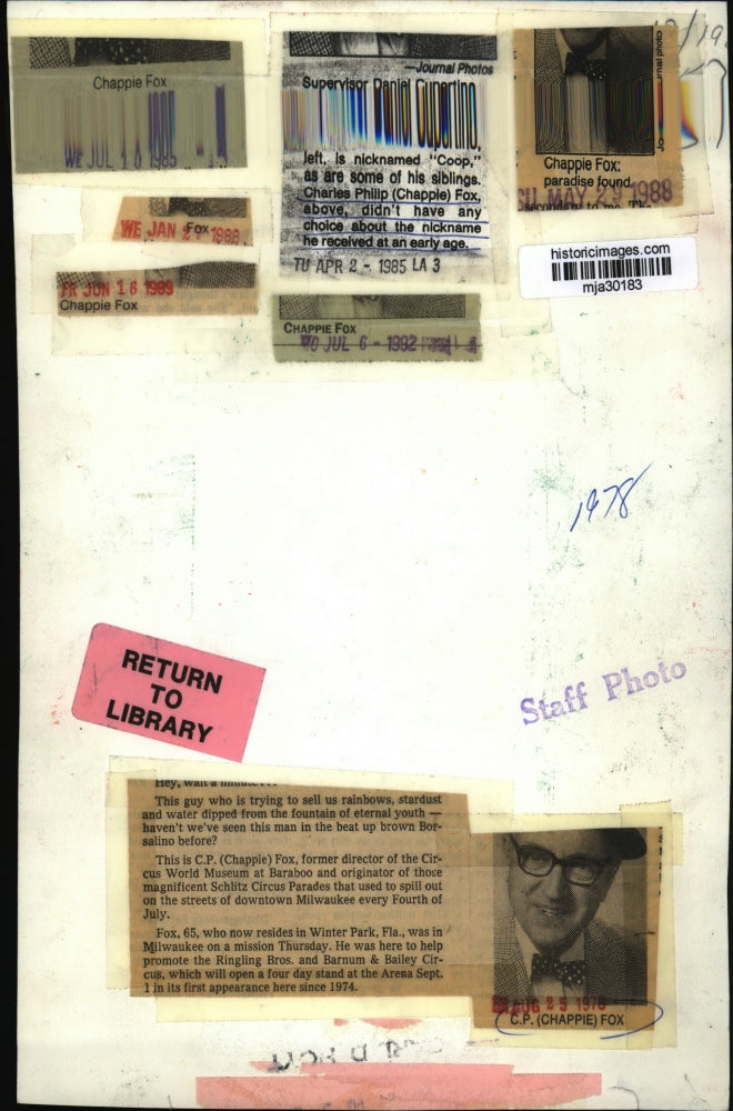 1978 Press Photo Former Circus World Museum Director C. P. Chappie Fox