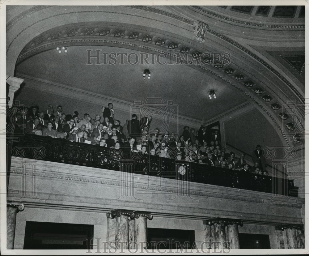 1959 Press Photo Large crowd during hearing on Gov. Nelson's tax proposal- Historic Images
